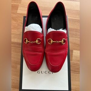 Gucci Brixton Women’s Leather Horsebit Loafers Hibiscus Red size 37